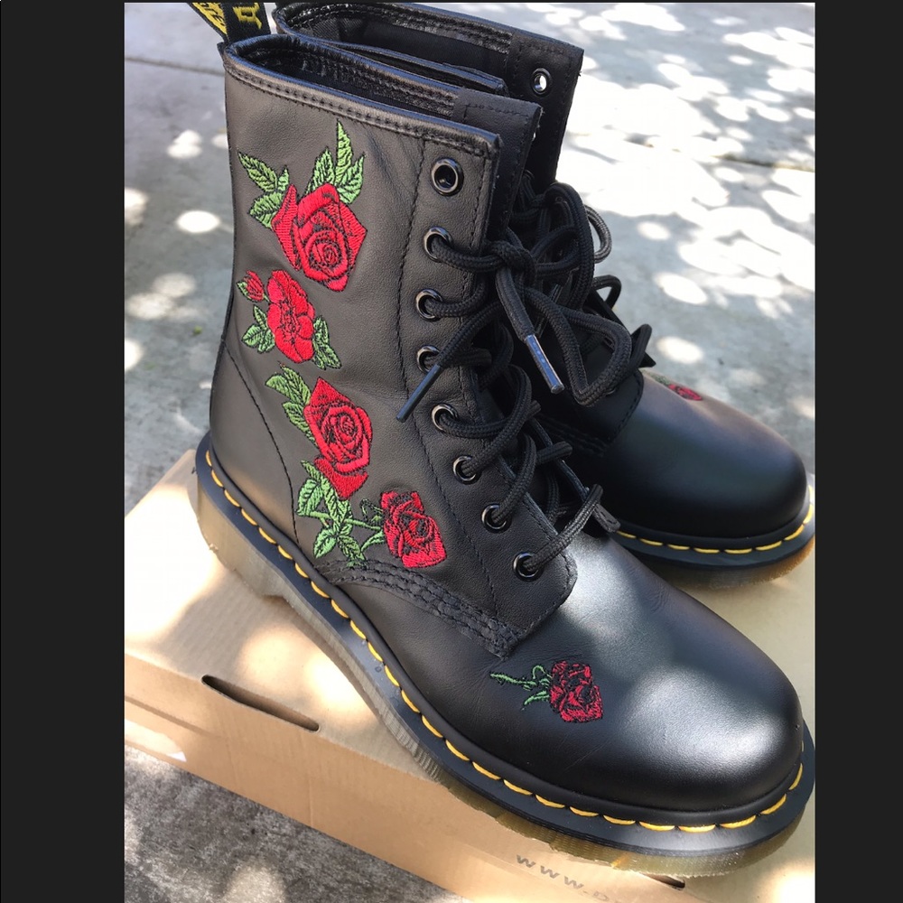 trendy rose print combat boots